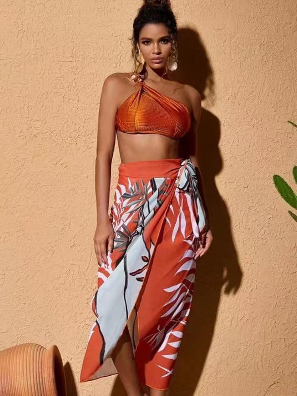 2023 Orange Sexy Sling Bikini & Sun Protection Long Dress Set