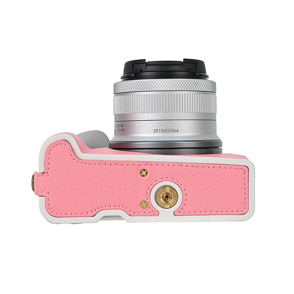 Palm Print PU Leather Camera Half Case For Canon EOS R50 R10 R8 Battery Opening Bottom Cover With Hand Strap