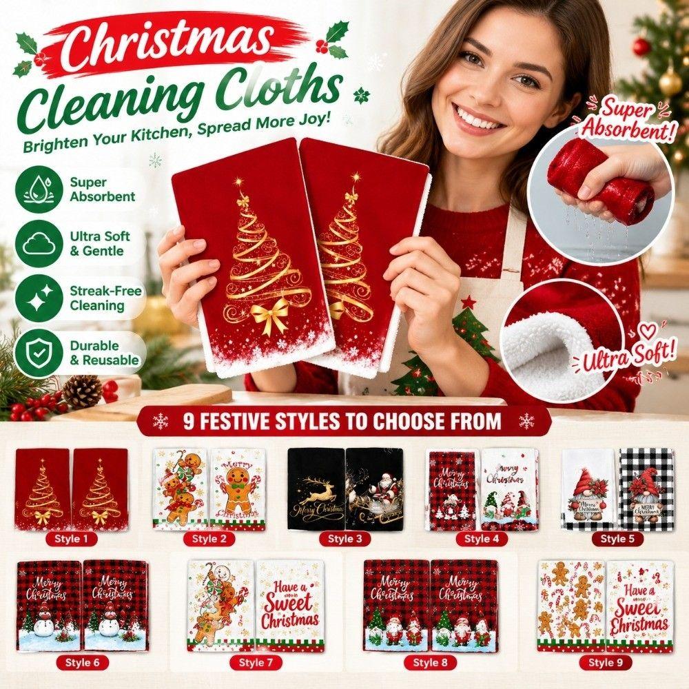 2pcs Microfiber Christmas Dishcloth Set Absorbent Tea Towel Set Cleaning Cloths  Holiday Decor