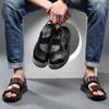 2025 Summer Sandals Genuine Leather Men's Open-toed Beach Shoes Extra Large Size Soft Leather Sandals Size 45 Size 46 Size 47 Size 48 Size