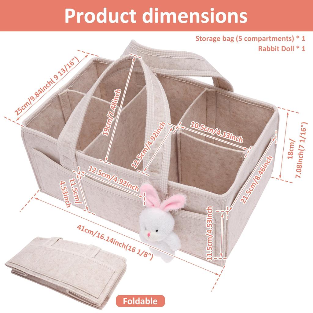 Baby Diaper Caddy Felt Baby Diaper Organizer with 5 Compartments Portable Nursery Storage Basket Nappy Diaper Changing Organizer