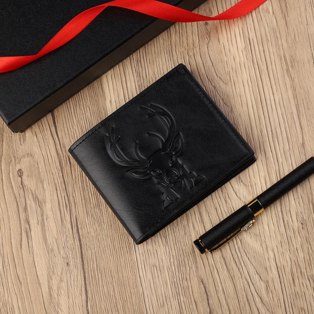 New PU Leather Retro Men's Wallet 3D Embossed Pattern Black Coffee Multiple Pockets Two-Fold Ultra Thin Coin Purse Men Women