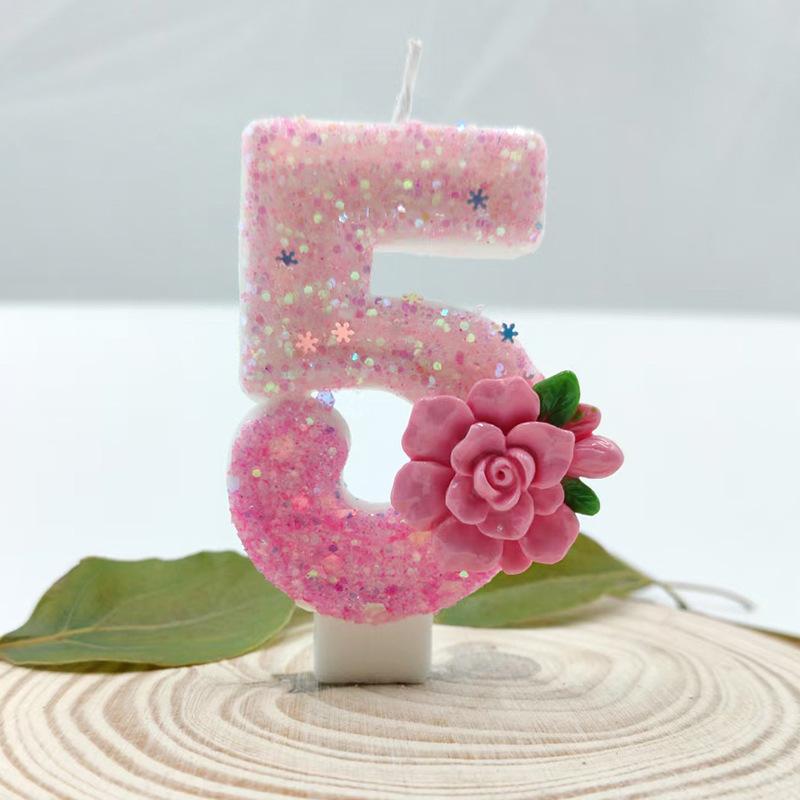 Pink Rose Digital Candle Wax Holder Design Clean Hygienic Fashion Novel Shape Birthday Party Decoration Supplies
