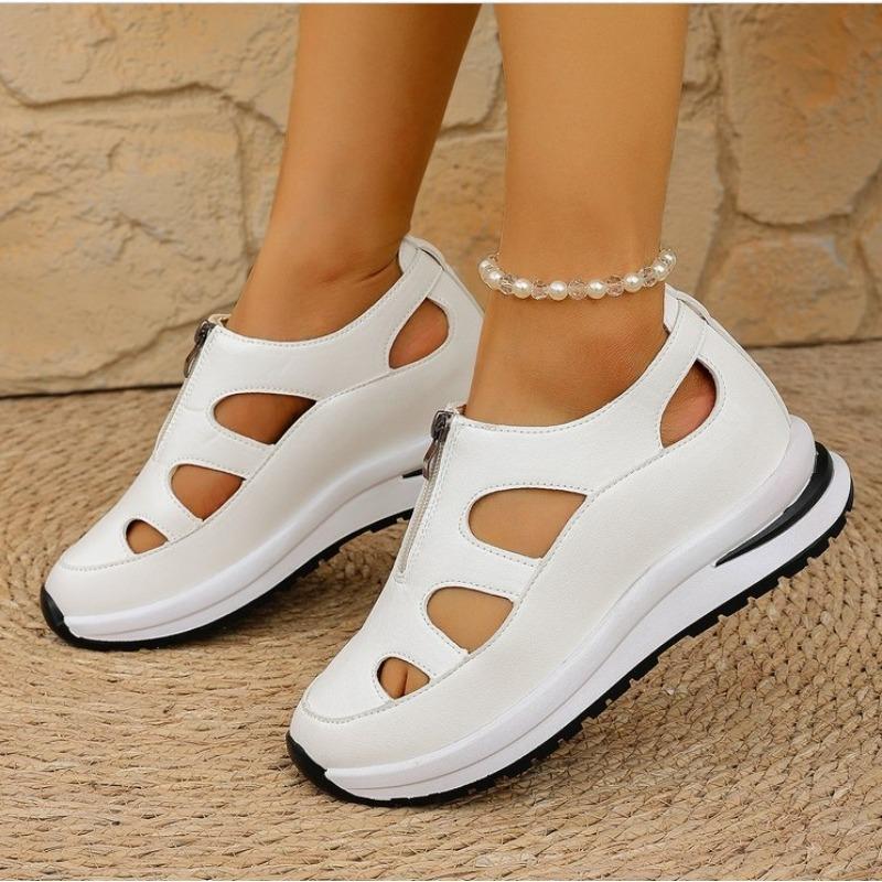 Low Sandals Woman Leather Shoes 2025 Summer Clogs Wedge Breathable Suit Female Beige Large Size Muffins Shoe Low-heeled Fashion
