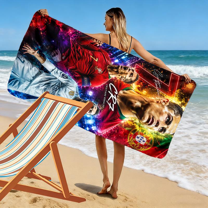 Cristiano Ronaldo Print Strandtuch, Großes Weiches Schnelltrocknendes Handtuch für Strand Camping Schwimmen
