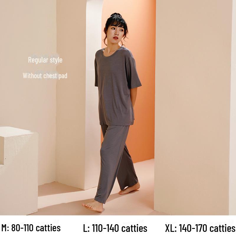 Women's Summer Short-Sleeve Modal Cotton Pajama Set with Chest Pad