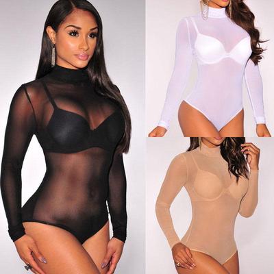 Damen Langarm-Body, figurbetont, Jumpsuit, Trikot, Tops, Bluse, Playsuit