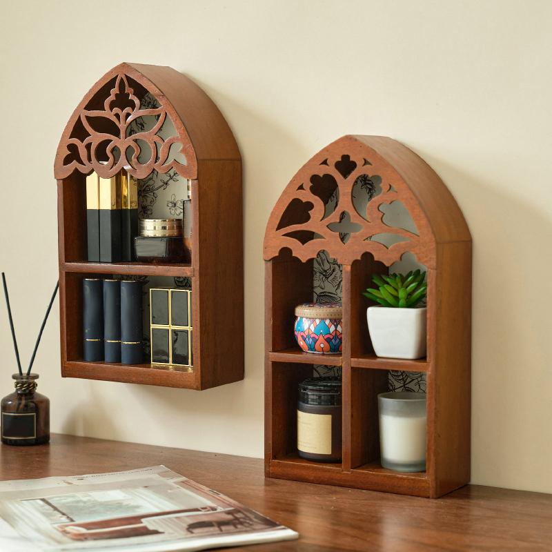 1PC Wooden Multi-Tier Wall Shelf Living Room Decorative Wall Rack Study With Intricate Carved Design Bedroom Shelf Vintage 2 Sizes