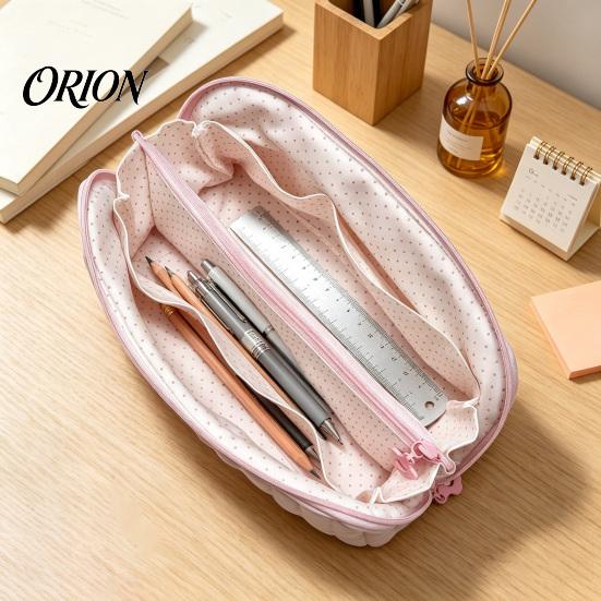 Portable Travel Makeup Bag Shell Shape Pencil Pouch with Multiple Compartments, Large Capacity Durable Desk Polyester Zipper Storage Pouch,