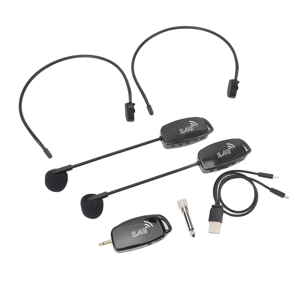 Wireless Microphone Headset Noise Reduction Rechargeable 2.4G Dual Headset Mic System for Teacher Stage