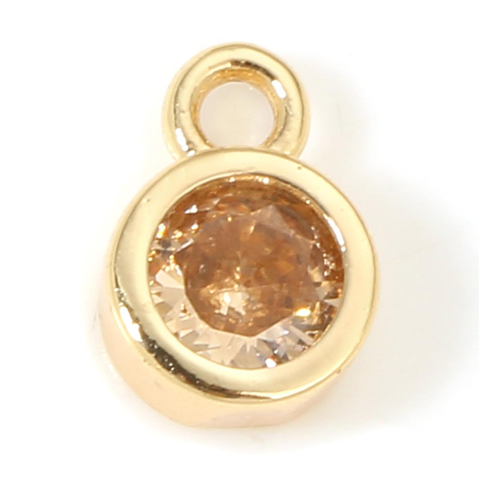 

2PCs Classic Brass Birthstone Charms For Necklace DIY 18K Real Gold Plated Round Multicolour Cubic Zirconia Pendant 8mm x 5.5mm