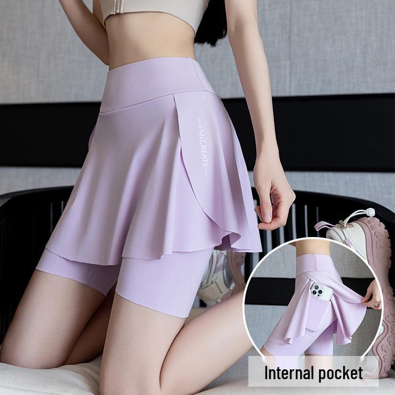 Women's Two-Piece Leggings with High-Waisted Skirt - Anti-Exposure, Color Block Yoga Shark Design