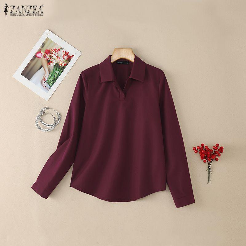 ZANZEA Women Casual Turn Down Collar Loose Long Sleeve Blouse