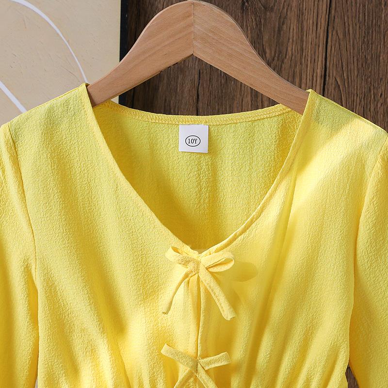 Dívčí topy Dětské oblečení Podzimní Nové Módní Mašle Ležérní Topy s dlouhým rukávem