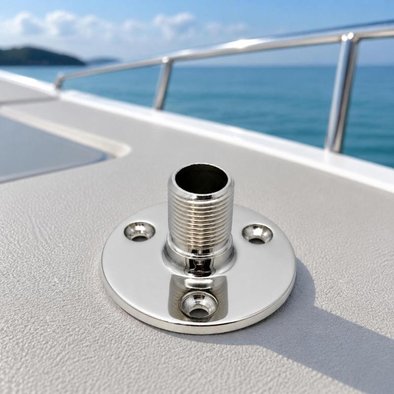 Round Flange Marine Antenna Mount with Three Countersunk Holes, 316 Stainless Steel 1 Inch Threaded Boat Base for Yacht Marine Hardware Repair