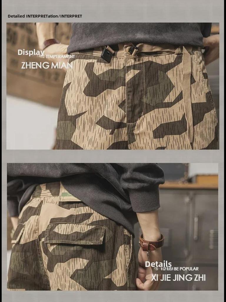 2024 Spring Men's Retro Camouflage Wide-Leg Overalls