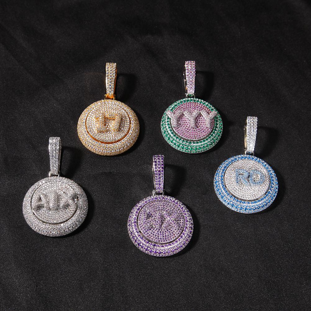 

The Bling King Personalized Bubble Initial Letter Rotatable Pendant Necklace Full CZ Custom Spinning Pendant Hiphop Jewelry 24inch rope chain&1letter рожевий колір золота