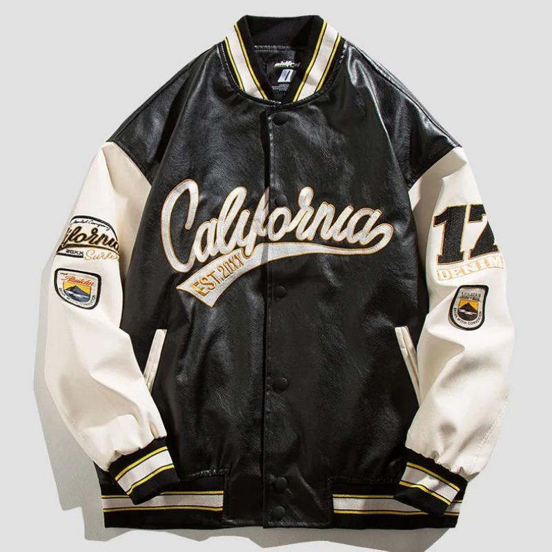 American retro letter embroidery leather jackets coats women's 2024 new street trend all-match baseball uniform couple loose top
