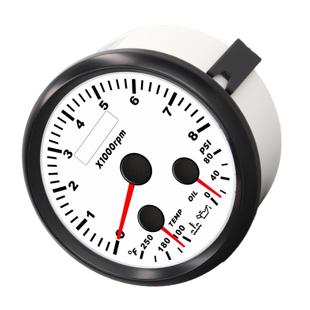 85mm 3.35in Multifunction Tachometer Gauge 8000RPM Water Temp Oil Pressure Gauge with Red Backlight for Yacht RV