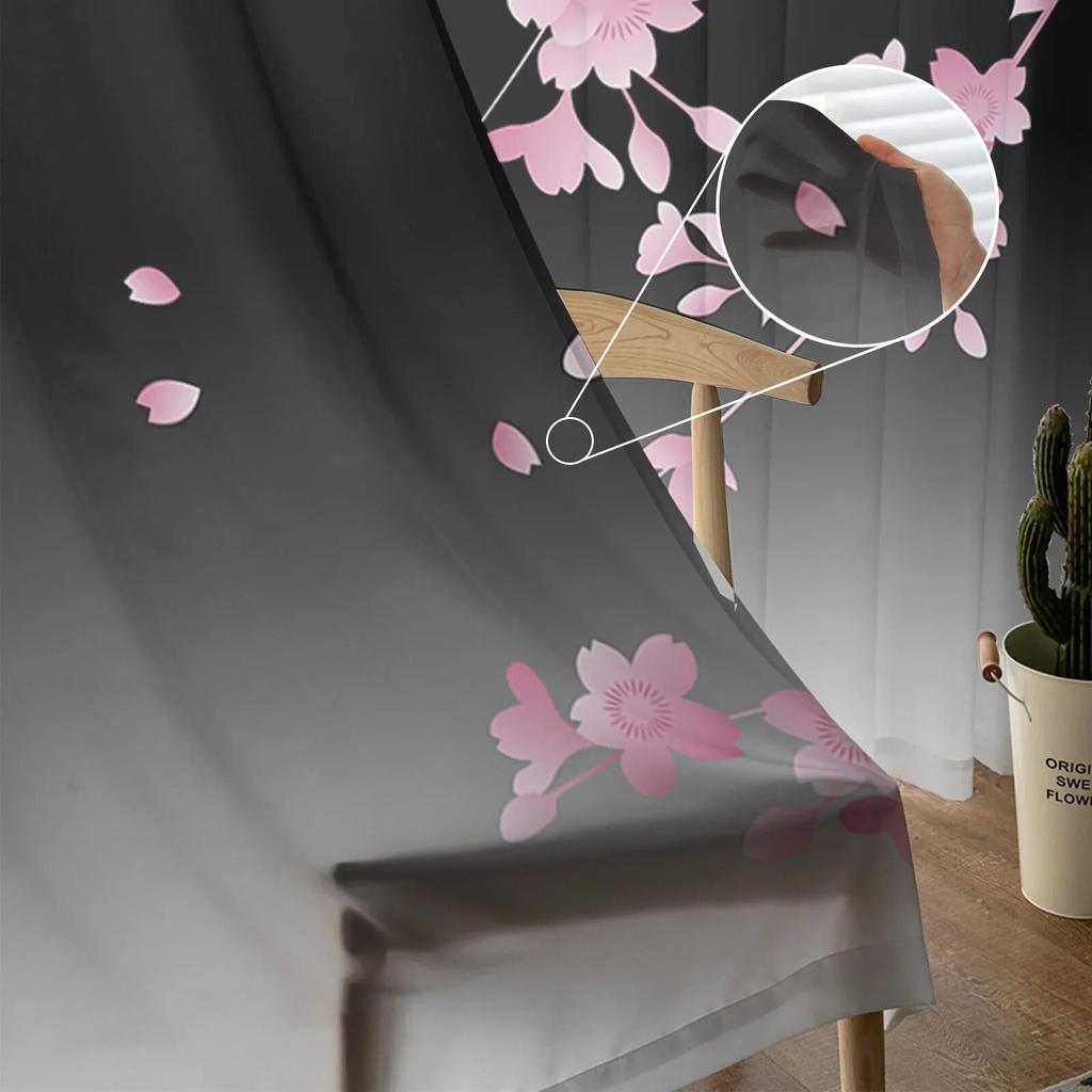Japanese Cherry Blossom Moon Minimalist Window Tulle Curtains For Living Room Kitchen Modern Window Treatments Voile Curtains