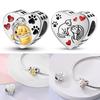 925 Sterling Silver Heart Pet Charms Bead CZ Zircon Bracelet Pendant for Cat Dog DIY Jewelry Making