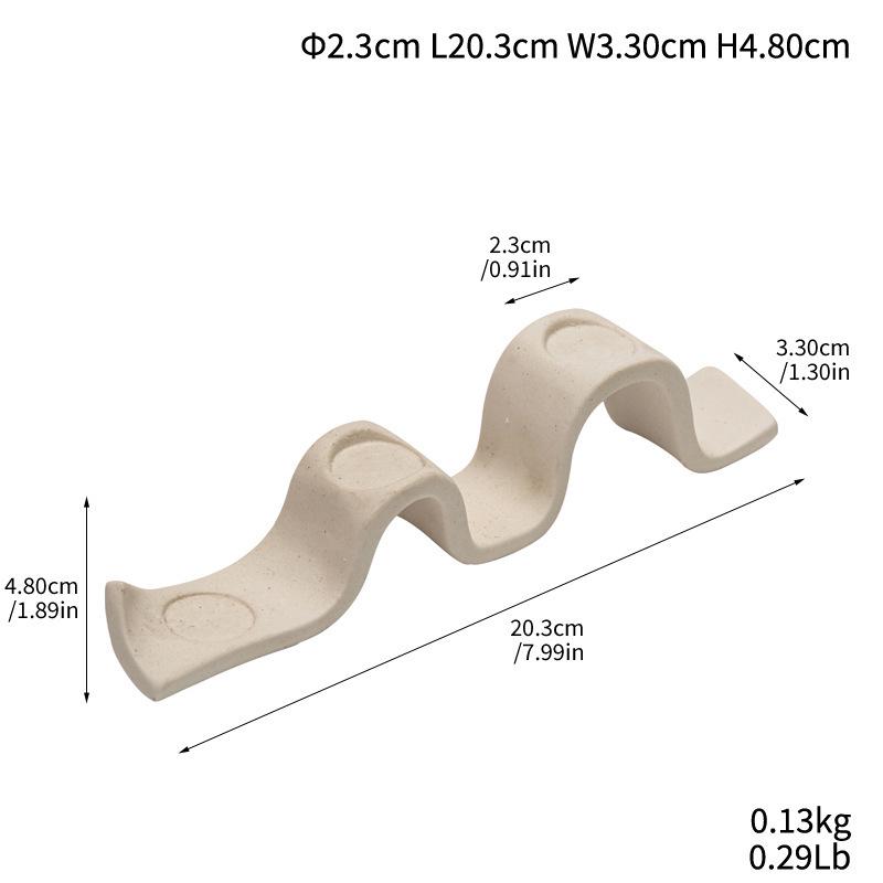 Off-White Modern Ceramic Grid Candlestick with Unglazed Outer Finish