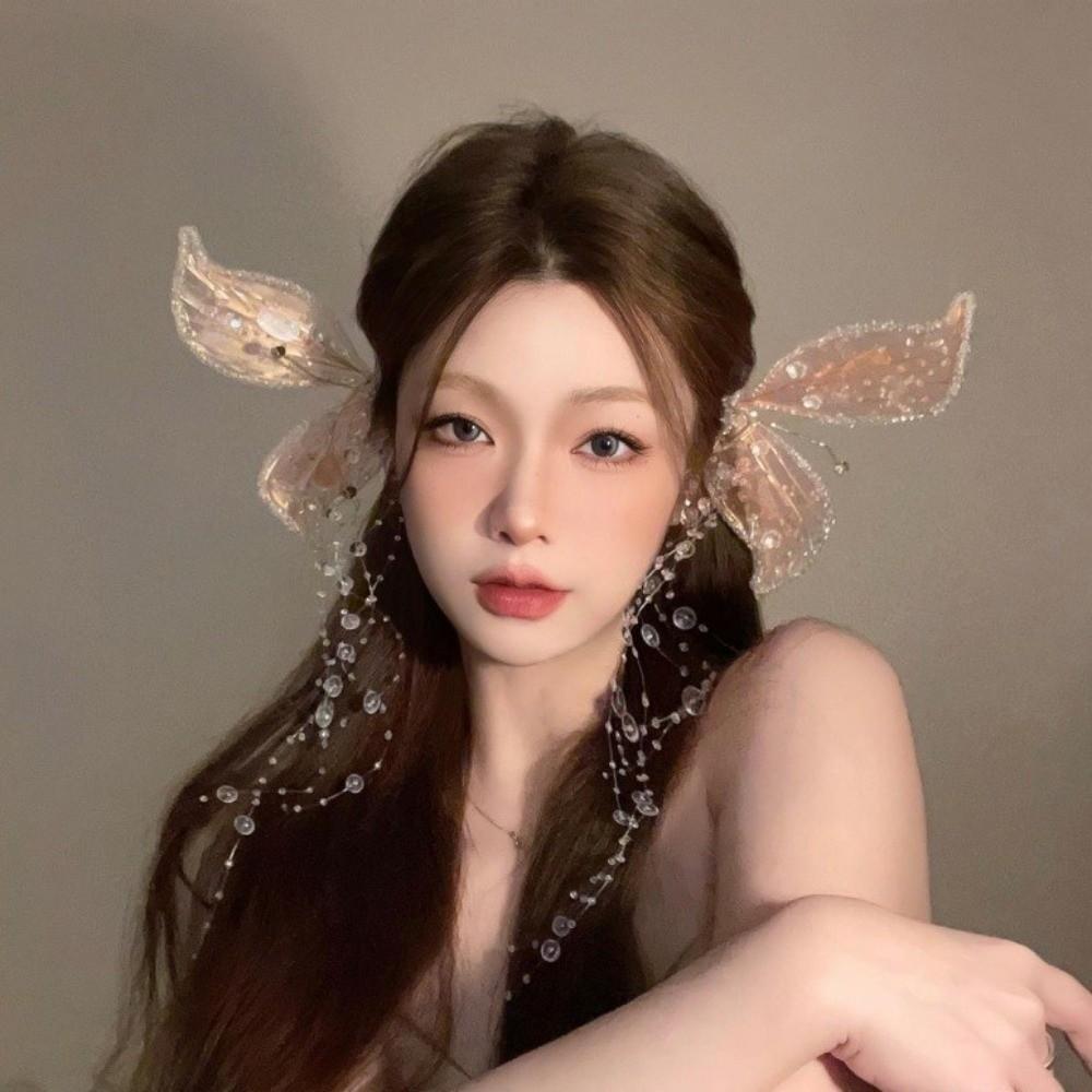 1Pair Fairy Wedding Bridal Headdress Animal Tassel Hair Clip Sweet Duckbill Clip Women