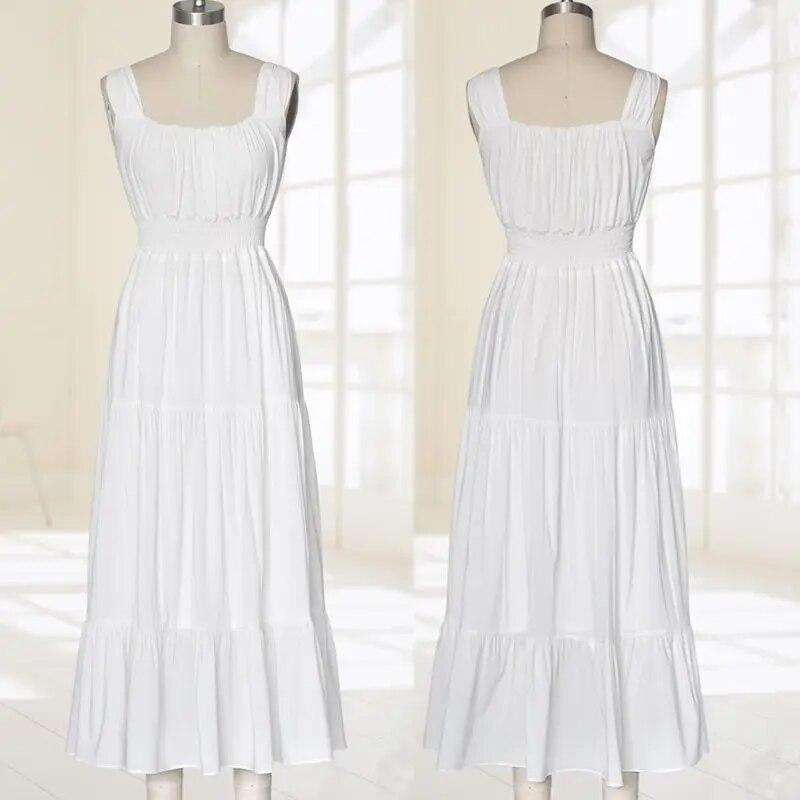 

Женское длинное шифоновое платье с облегающей талией и круглым вырезом с коротким рукавом, винтажная элегантная однотонная пляжная юбка L