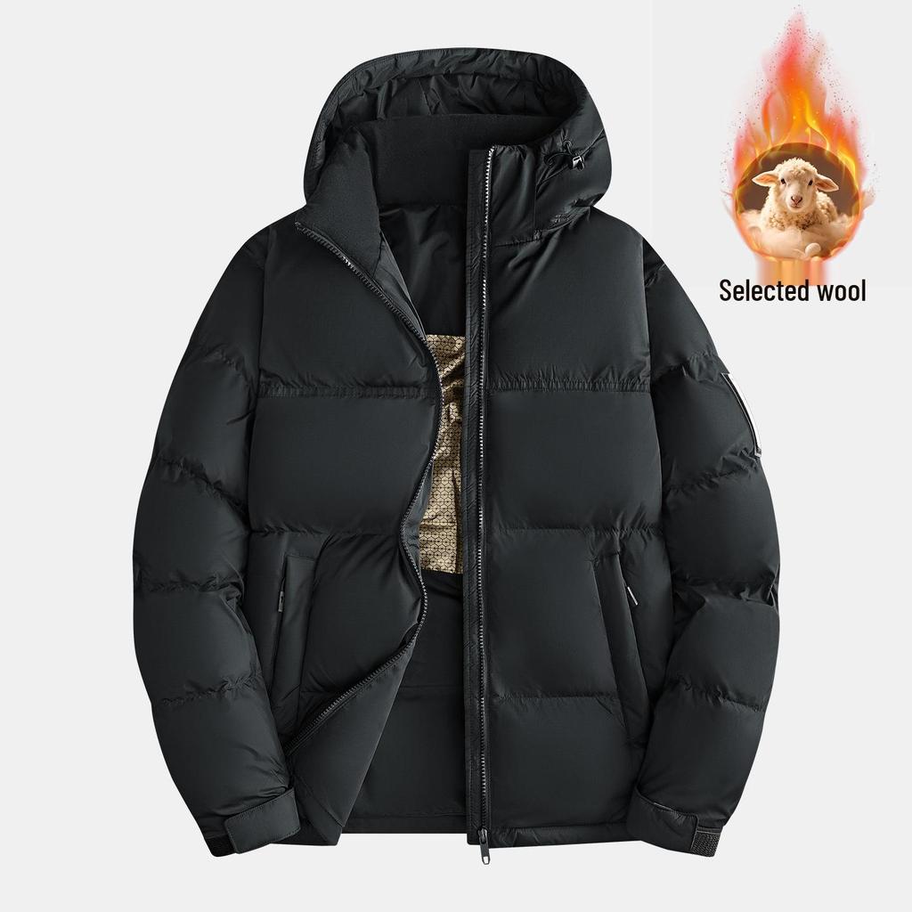 Men's Color Block Hooded Down Cotton Jacket with Wool Filling - Thick, Warm, Loose-Fit, Stand Collar Winter Coat