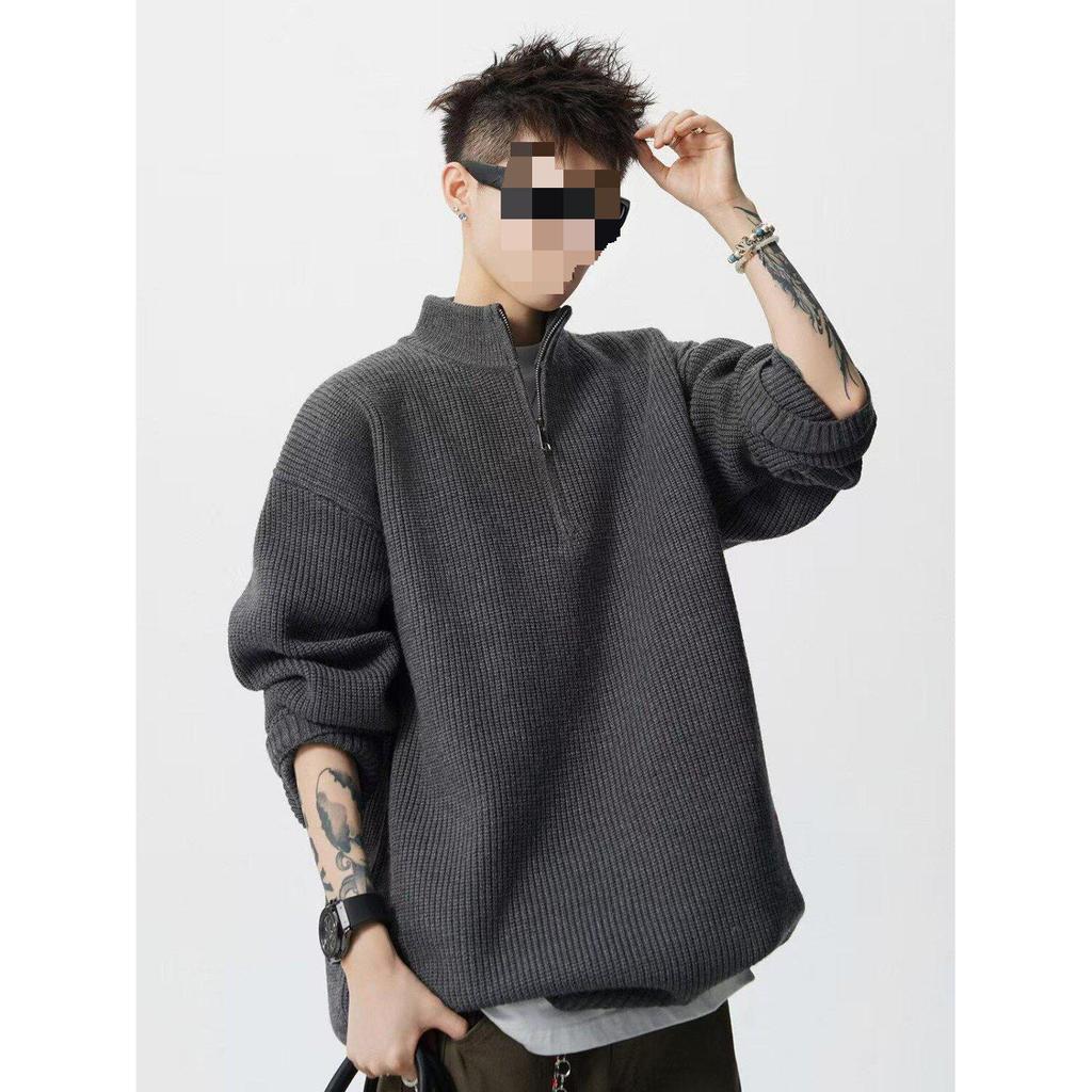 Men's Oversized Half-Zip Knit Sweater for Autumn/Winter