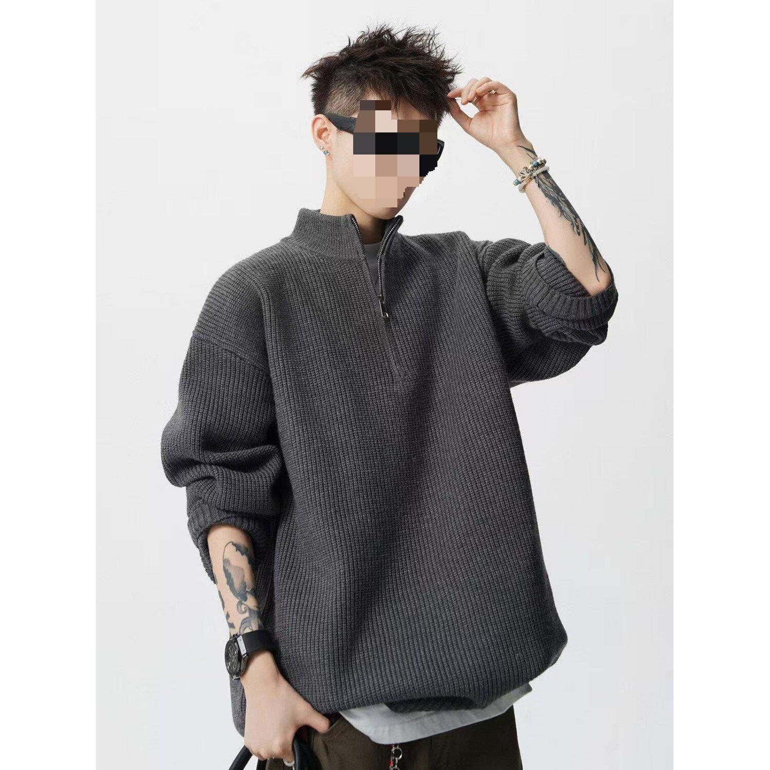 Men s Oversized Half-Zip Knit Sweater for Autumn/Winter Large