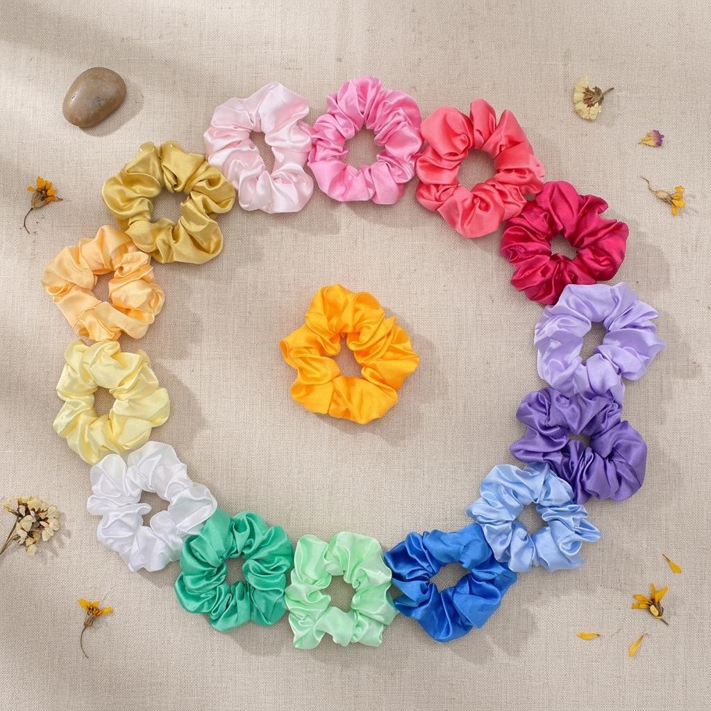 15 Colors Satin Fabric Hair Scrunchies Stylish Elastic Hair Ties For Women