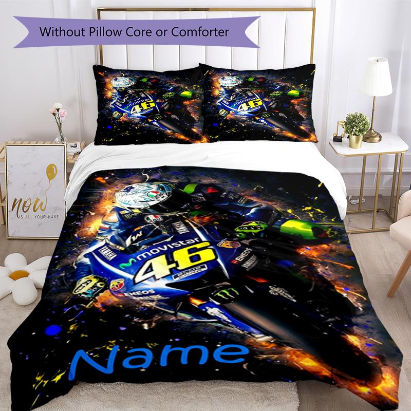 3pcs Custom Name Motorcycle Bedding Set Duvet Cover Closure Includes 1 Duvet Cover & 2 Pillowcases, Soft and Comfortable for All Seasons.