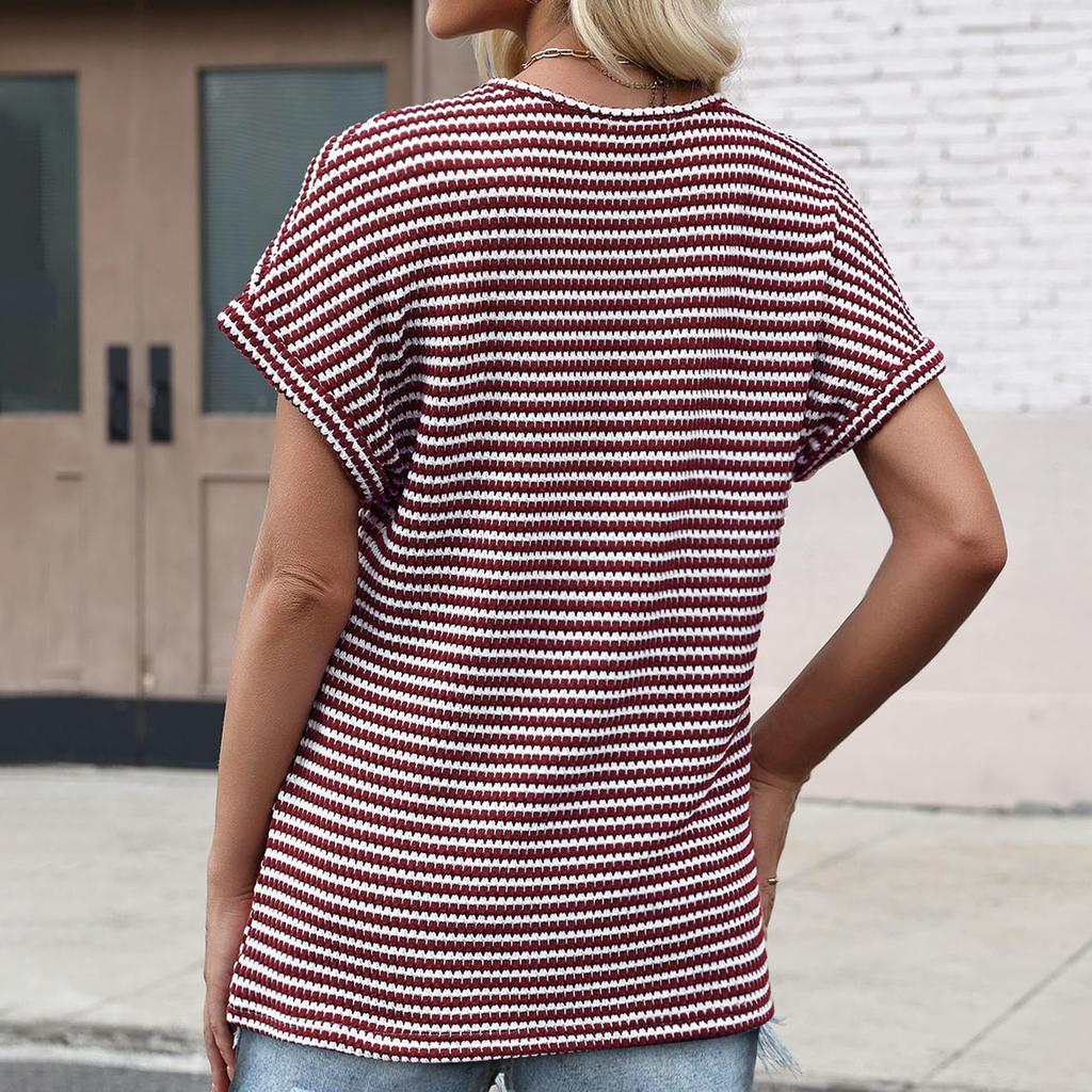 Ladies' Casual Striped V-neck T-shirt Top
