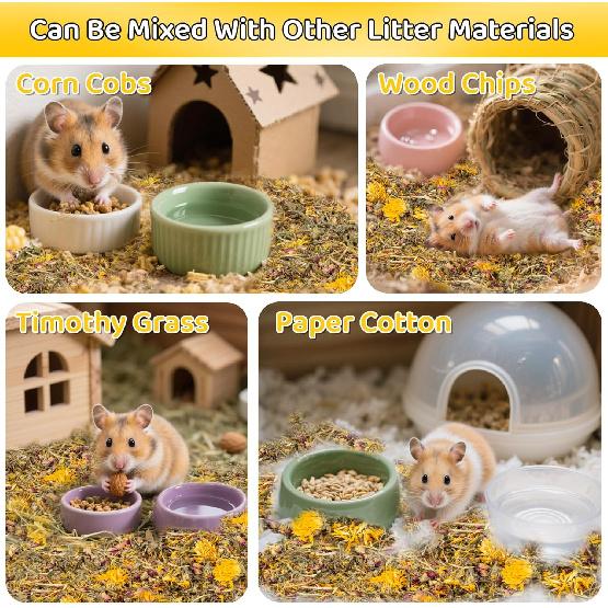 MAQIHAN Hamster Bedding Odor Control - 150G Hamster Sprays and Forage Flowers & Herbs Substrate Hamsters Cage Accessories for Dwarf Hamsters,Gerbil