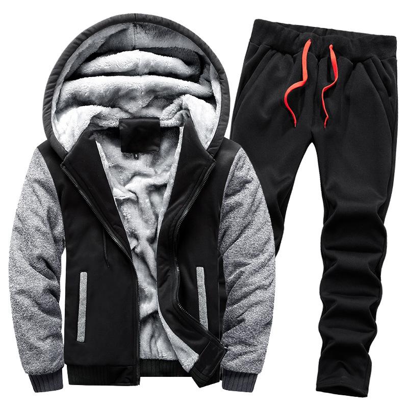 Velvet Sweater Suit Men's Thickened Warm Cardigan Autumn Winter Sports Hooded Men