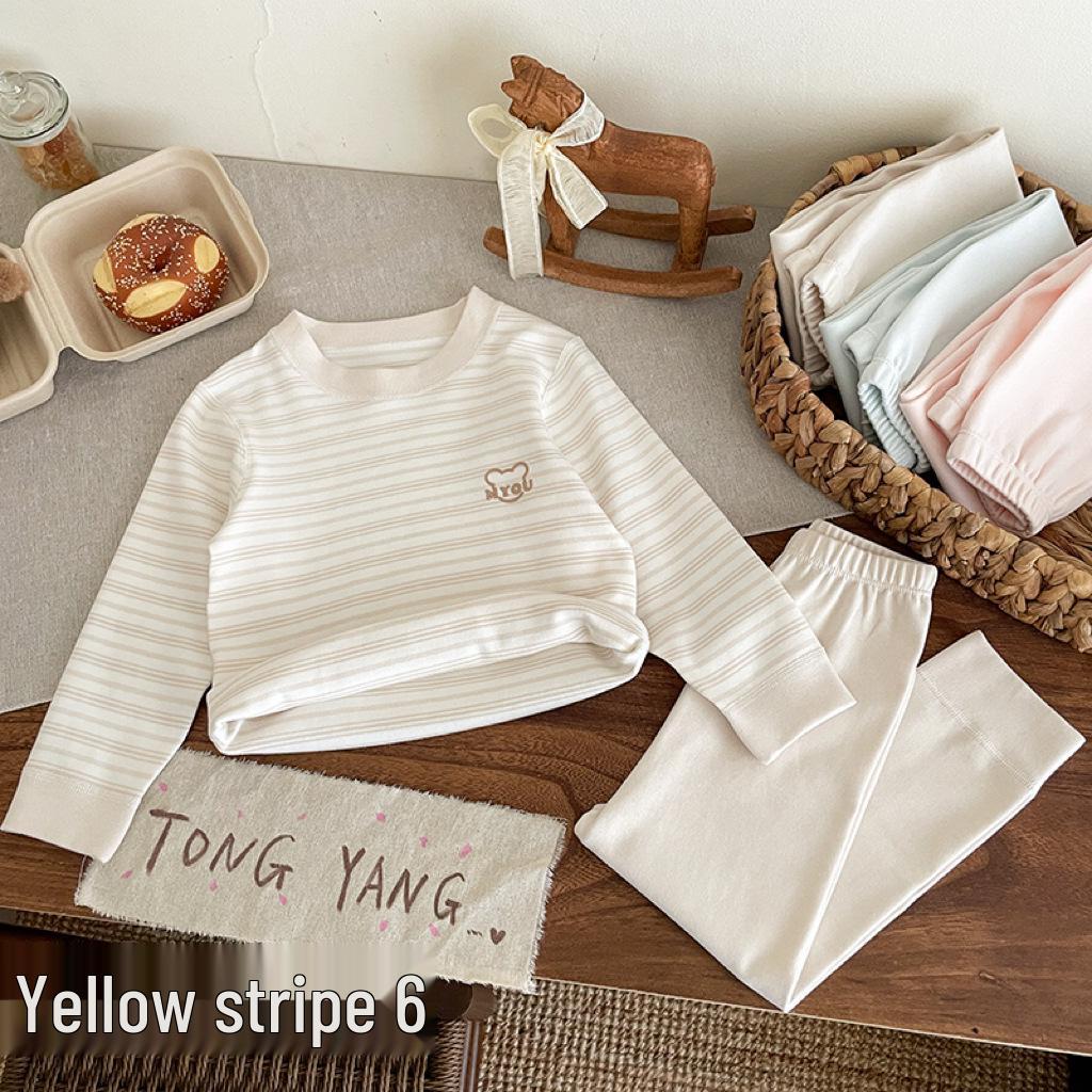 Children's Striped Velvet Warm Homewear Set: Boys' & Girls' Autumn Long Johns & Underwear, Lycra Two-Piece.