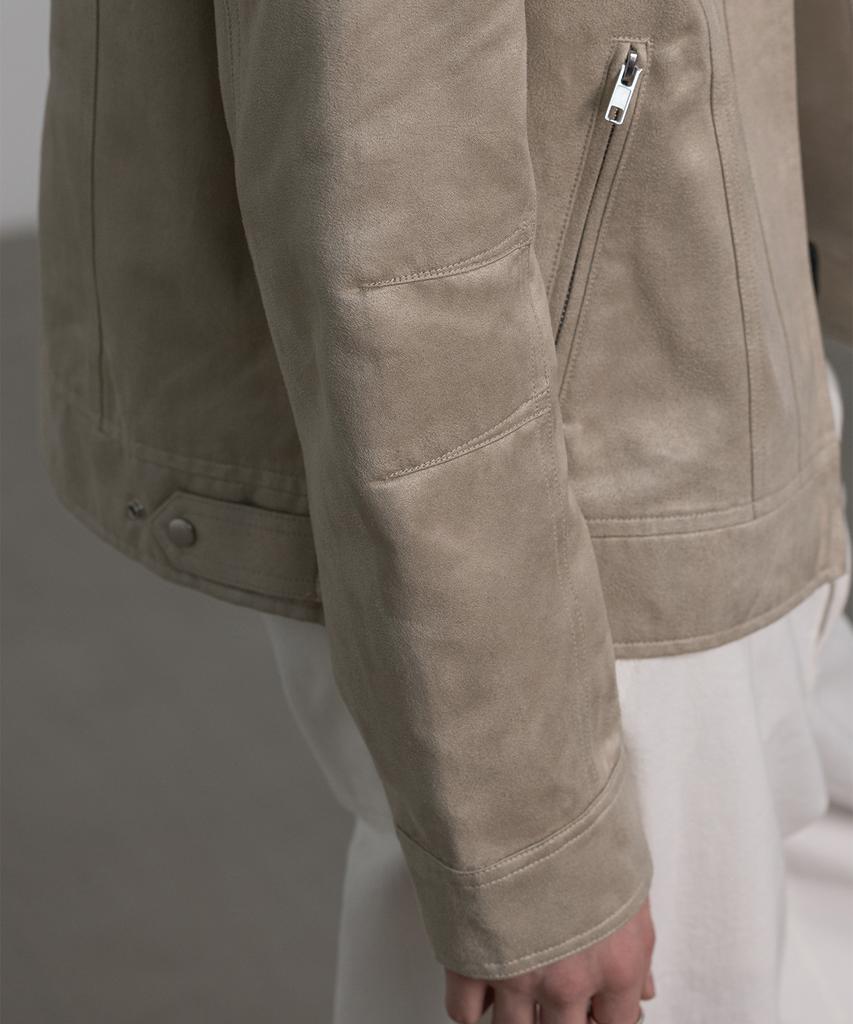 DECOROSO Biker Synthetic Suede Jacket [Ash Ivory]