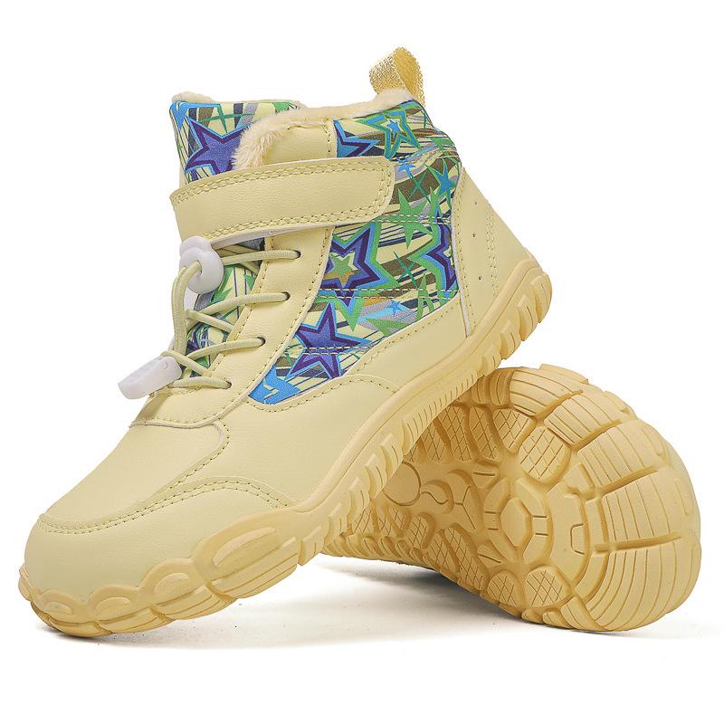 Cross-border Waterproof Non-Slip Winter Barefoot Cotton Shoes for Children: Warm, Velvet-Lined Snow Boots for Boys and Girls (Middle and Big Kids)