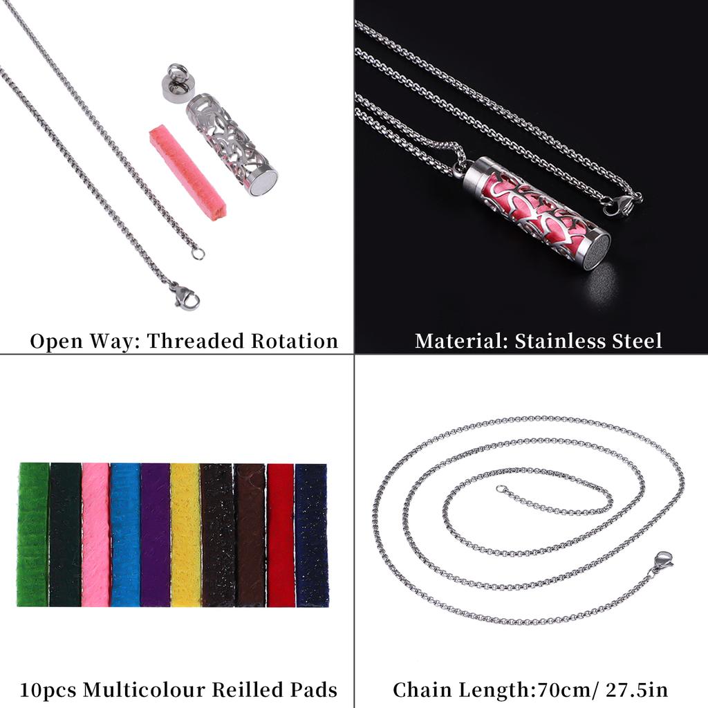 Vertical Hollow Stainless Steel Bar Ambient, Perfume Oil Diffuser,Medallion,Jewelry, Pendant,Necklace for Women,Men and Teenager