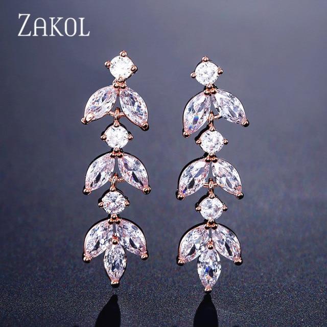 Nieuwste Cz Zirkonia Kristal Blad Lange Hangende Oorbellen Voor Elegante Vrouwen Bruids Bruiloft Sieraden Accessoires Cadeau Ep2232 gray