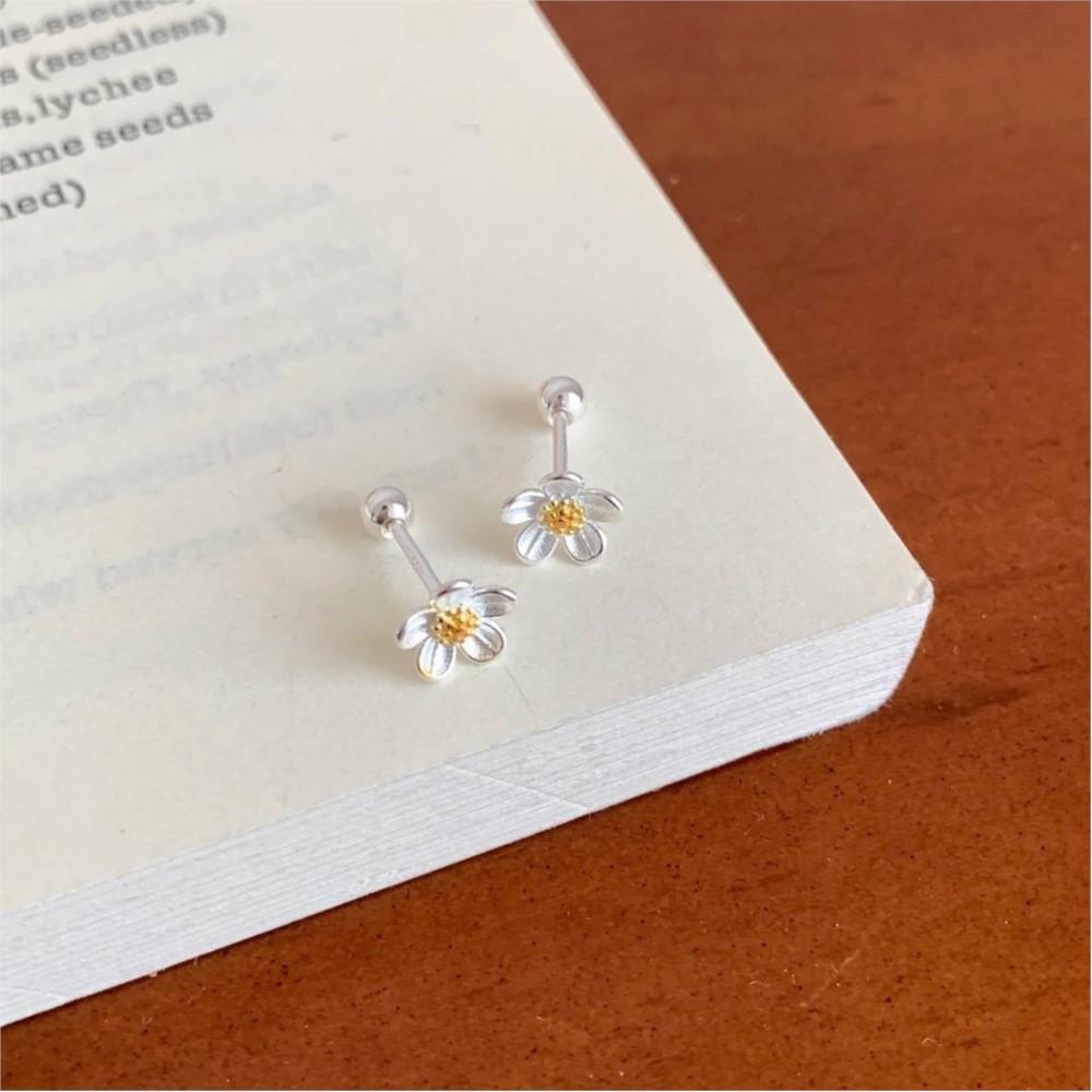 PANJBJ 100% 925 Sterling Silver Flower Texture Earring for Women Extremely Small Romantic Office Fashion Jewelry Gift Dropship