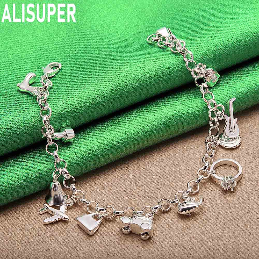 925 Sterling Silver Fashion Element Pendant Side Chain Beautiful Bracelet Gift Jewelry