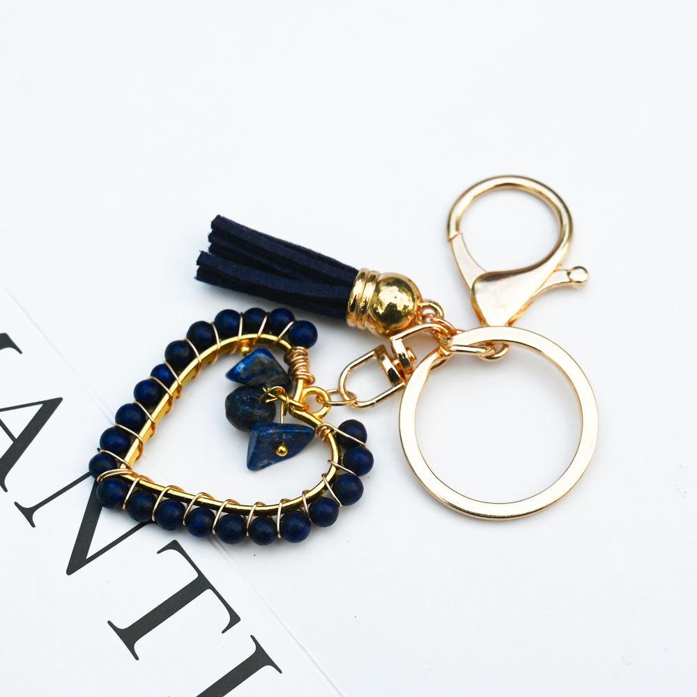 Natural stone keychain, bag pendant, bohemian style, creative decoration, heart-shaped jewelry