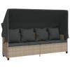 Vidaxl Sun Lounger with Canopy and Cushions, Light Gray, Poly Rattan
