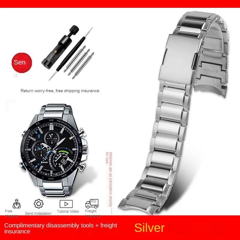 

Для Casio металлическая стальная ремешок EQB-500/EQB-501/EQB-800 EQB-800BL Сплошной изогнутый конец Ремешок для часов 22 мм мужские аксессуары для ремешка часов 22mm серебряный