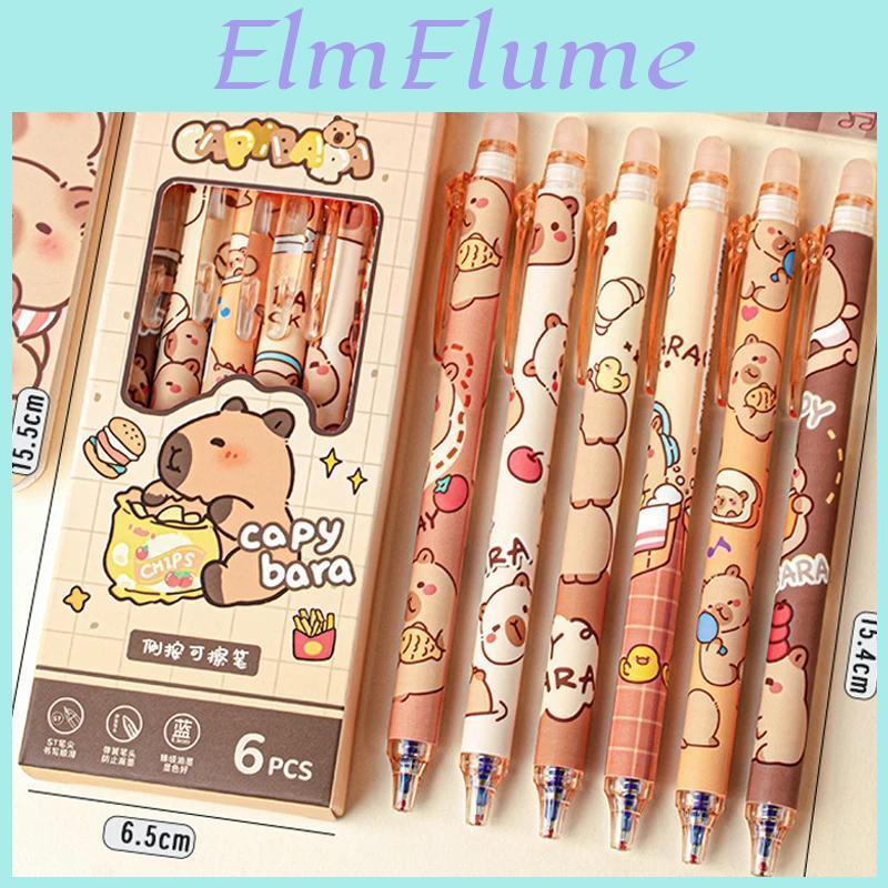 Erasable Capybara Cute Pen 6pcs Blue Ink Writing Smooth Quickdrying Office Accessories Ballpoint Pens Kawaii School Supplies