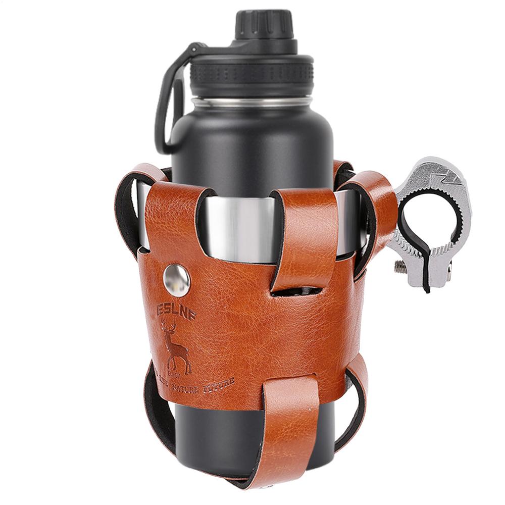

Bike Cup Holder Cage Vintage With Leather Cover Bike Water Bottle Holder Coffee Cup Rack For Road Mountain Cycling Electric
