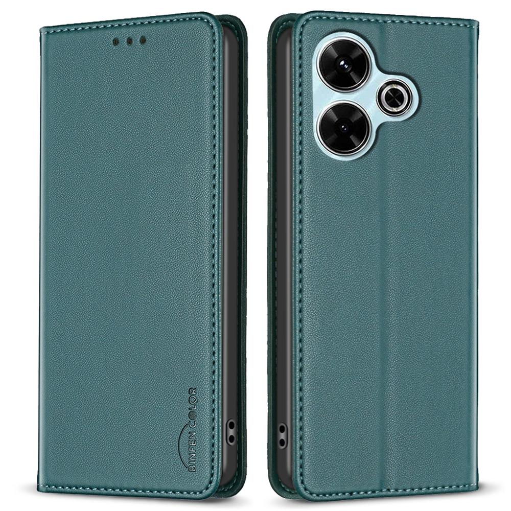 

BINFEN COLOR BF18 For Xiaomi Redmi 13 5G/13 4G/Poco M6 4G Case Leather Phone Cover Magnetic Close Green
