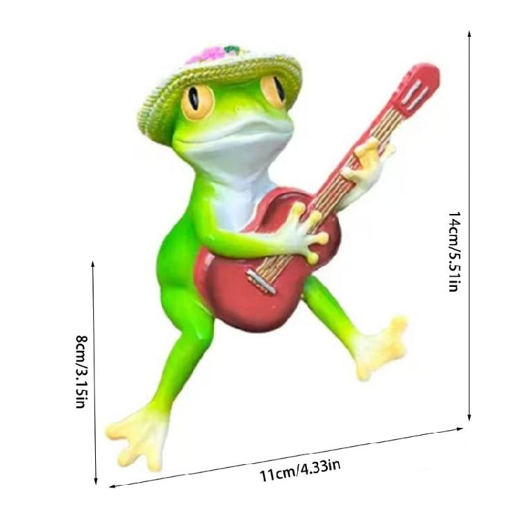Resin Frogs Statue Guitar Frogs Figurines Statue Garden Decorations Animal Figurines Sculptures for Outdoor Indoor